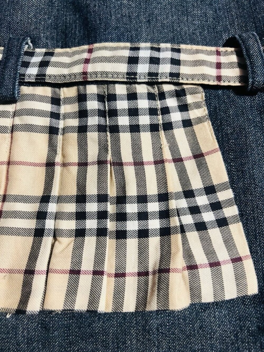 Burberry Baby Girls 3 Months Sleeveless Denim Blue Jeans Dress Check Belt CWF - Picture 2 of 6